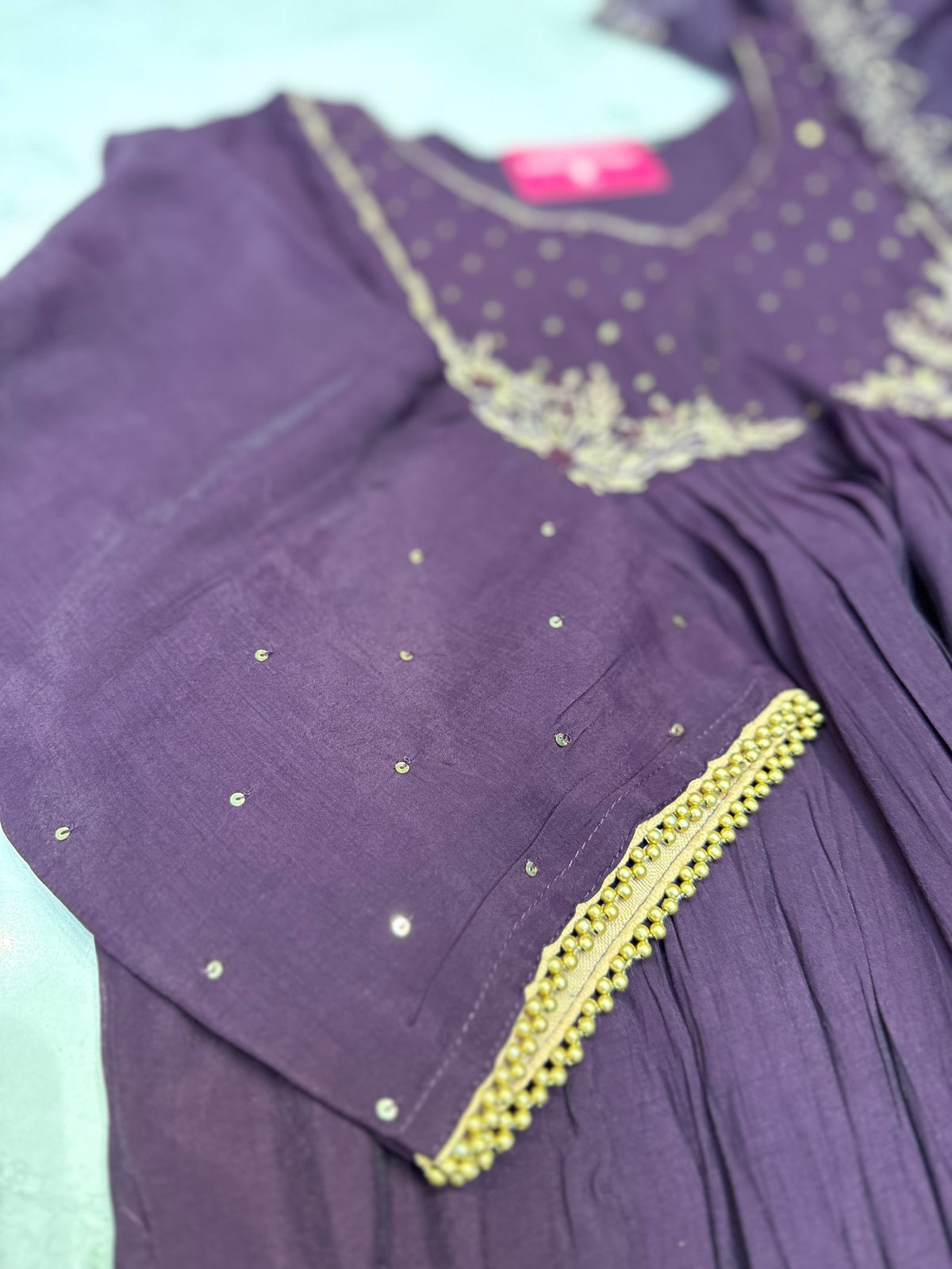 Purple Hand Embroidery Kurti With Pant and Cutwork Dupatta - HSC1212