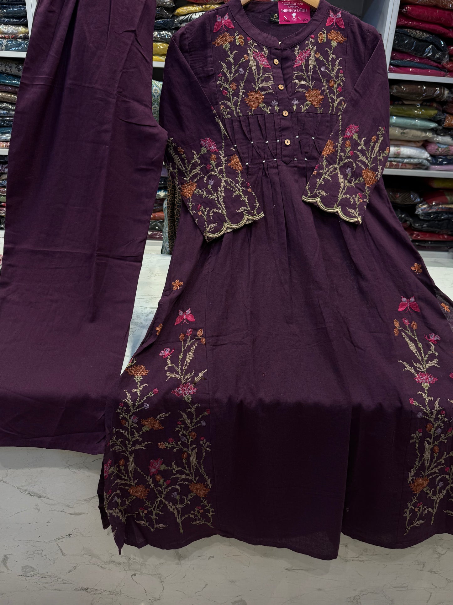 Crossstitch work Pure Cotton Kurti With Pant - HSC1157