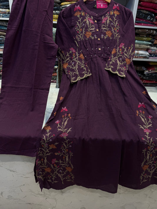 Crossstitch work Pure Cotton Kurti With Pant - HSC1157