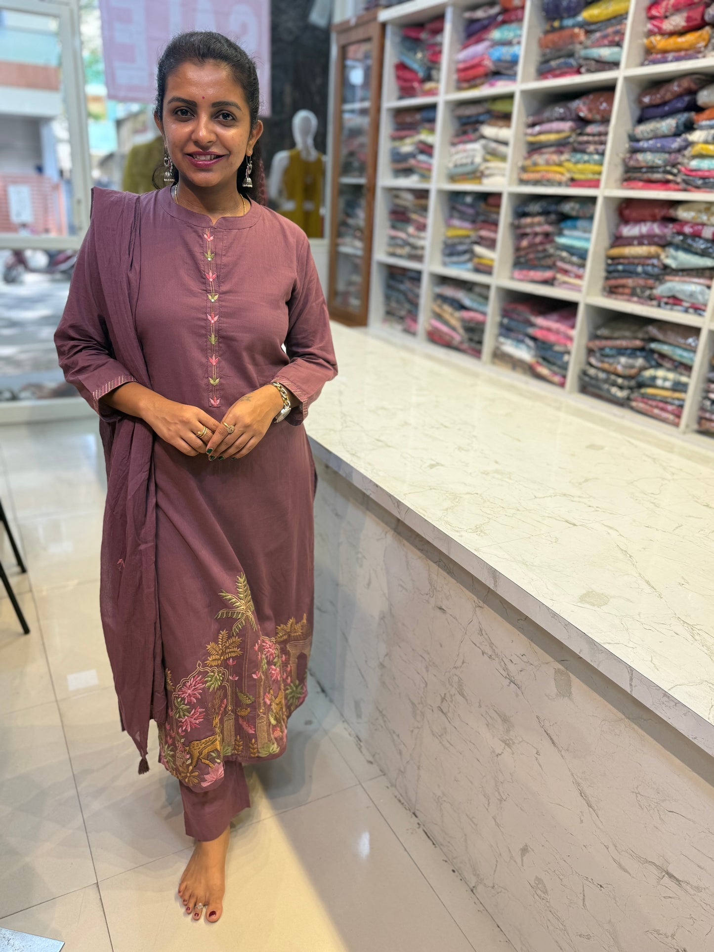 Deer Pure Mul  Cotton Embroidery Salwar Set