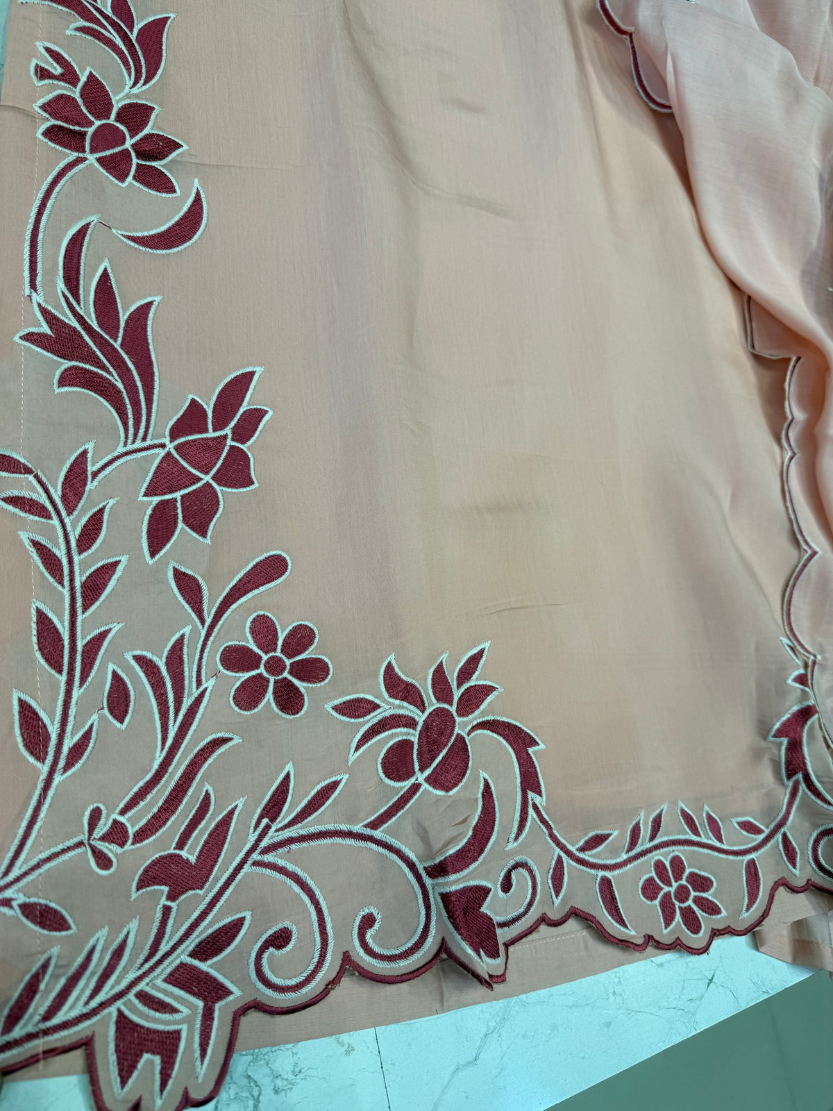 Peach Embroidery Kurti With Pant and Scallop Cut Dupatta -HSC1274