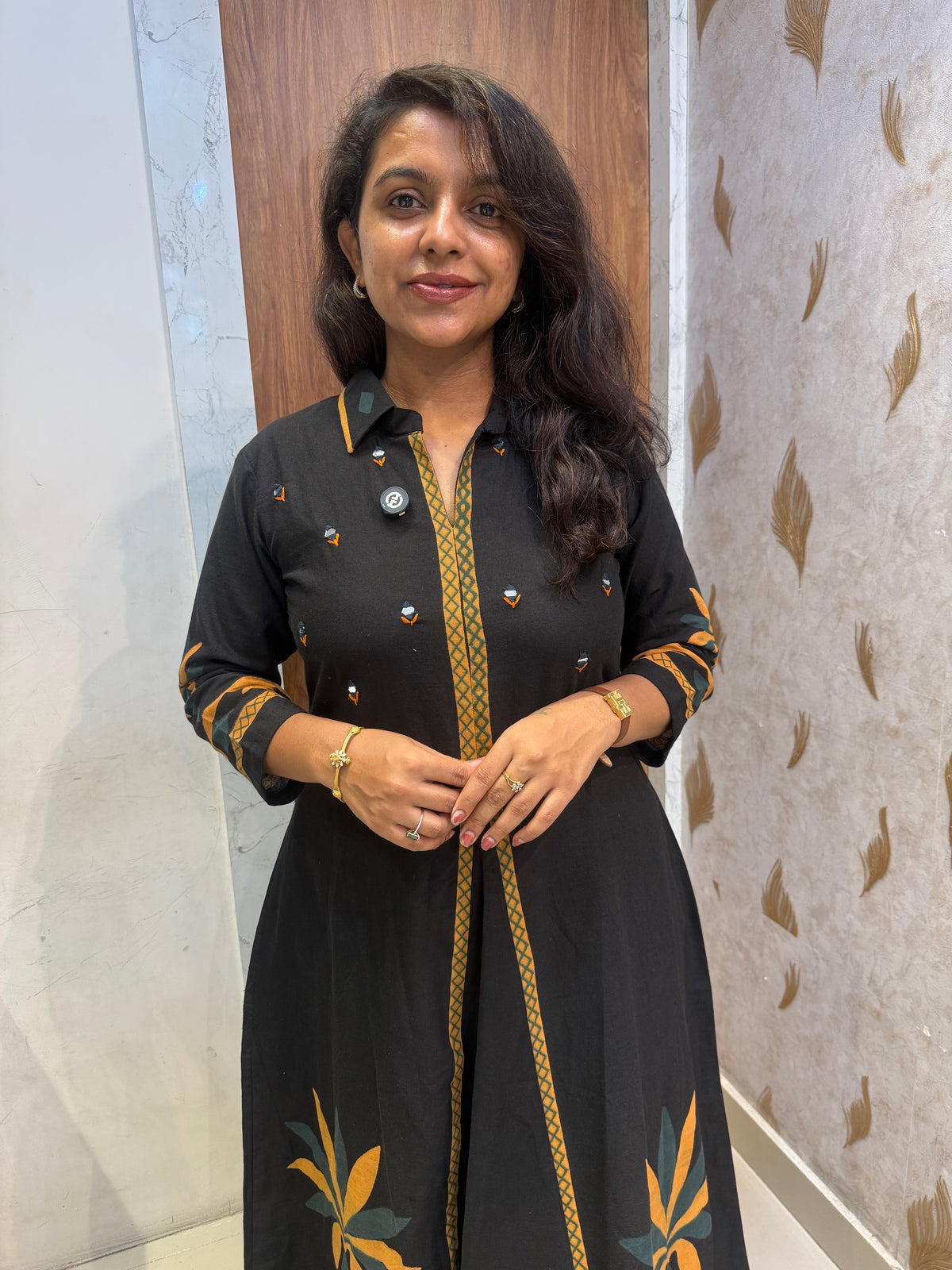Black Printed Pure Cotton Kurti With Pant -HSC1199