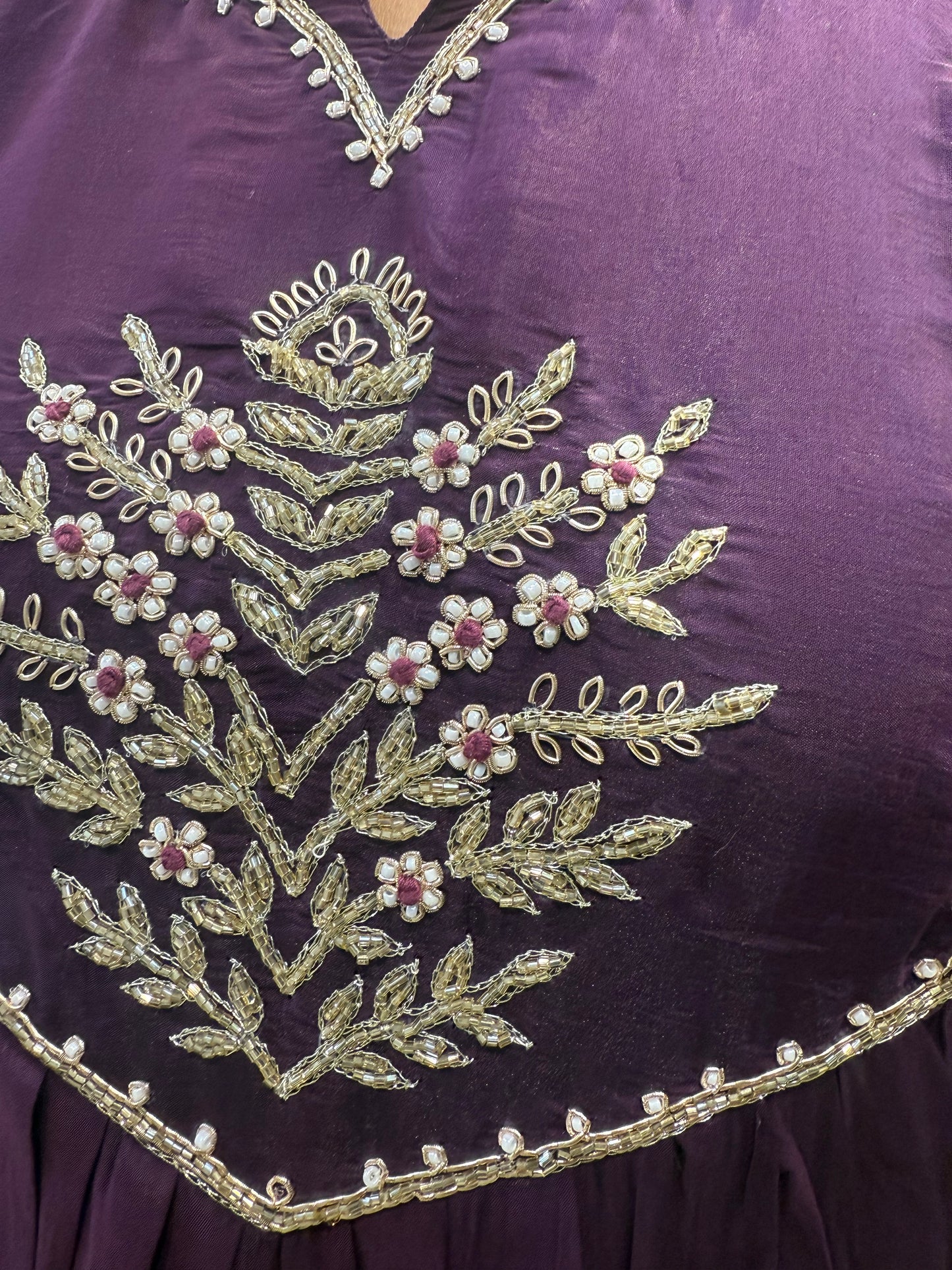 A-line Wine Pure Silk Kurti With Pant and Dupatta