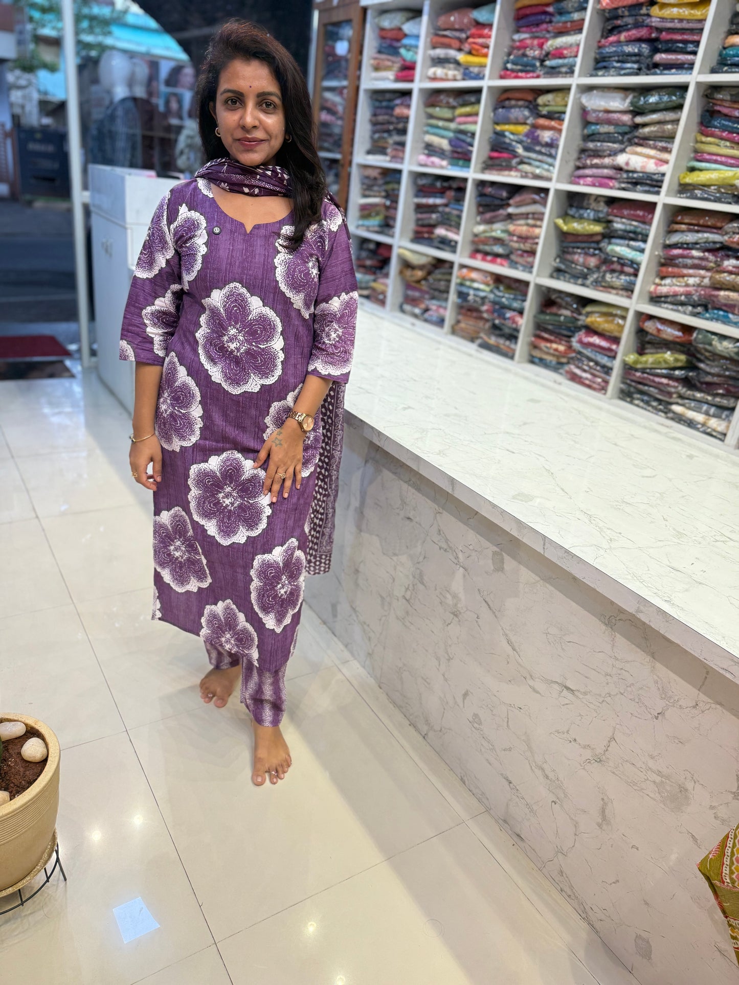 Printed Pure Cotton Kurti With Pant and Dupatta