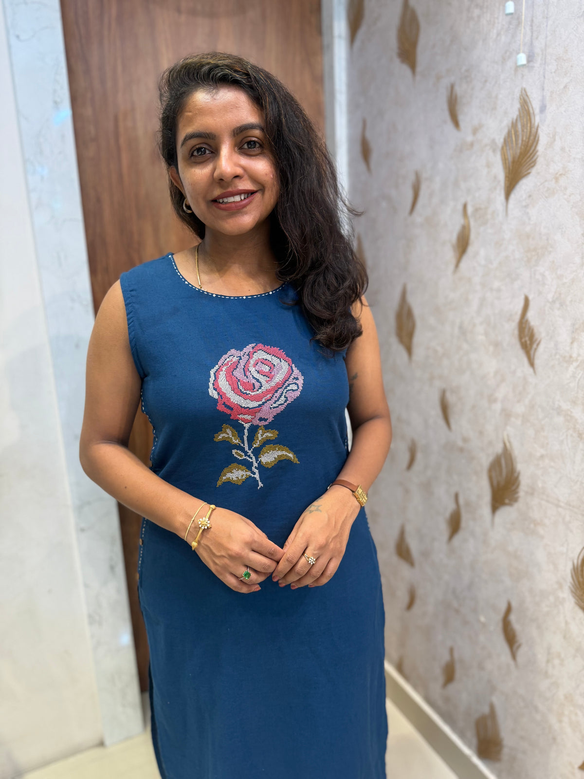 Crosstich Embroidery Pure Cotton Kurti With Pant - HSC1188