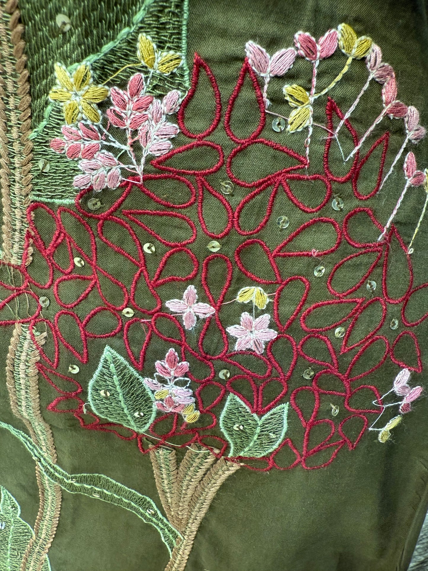 Green Embroidery Cotton Kurti With Pant and Dupatta-HSC30