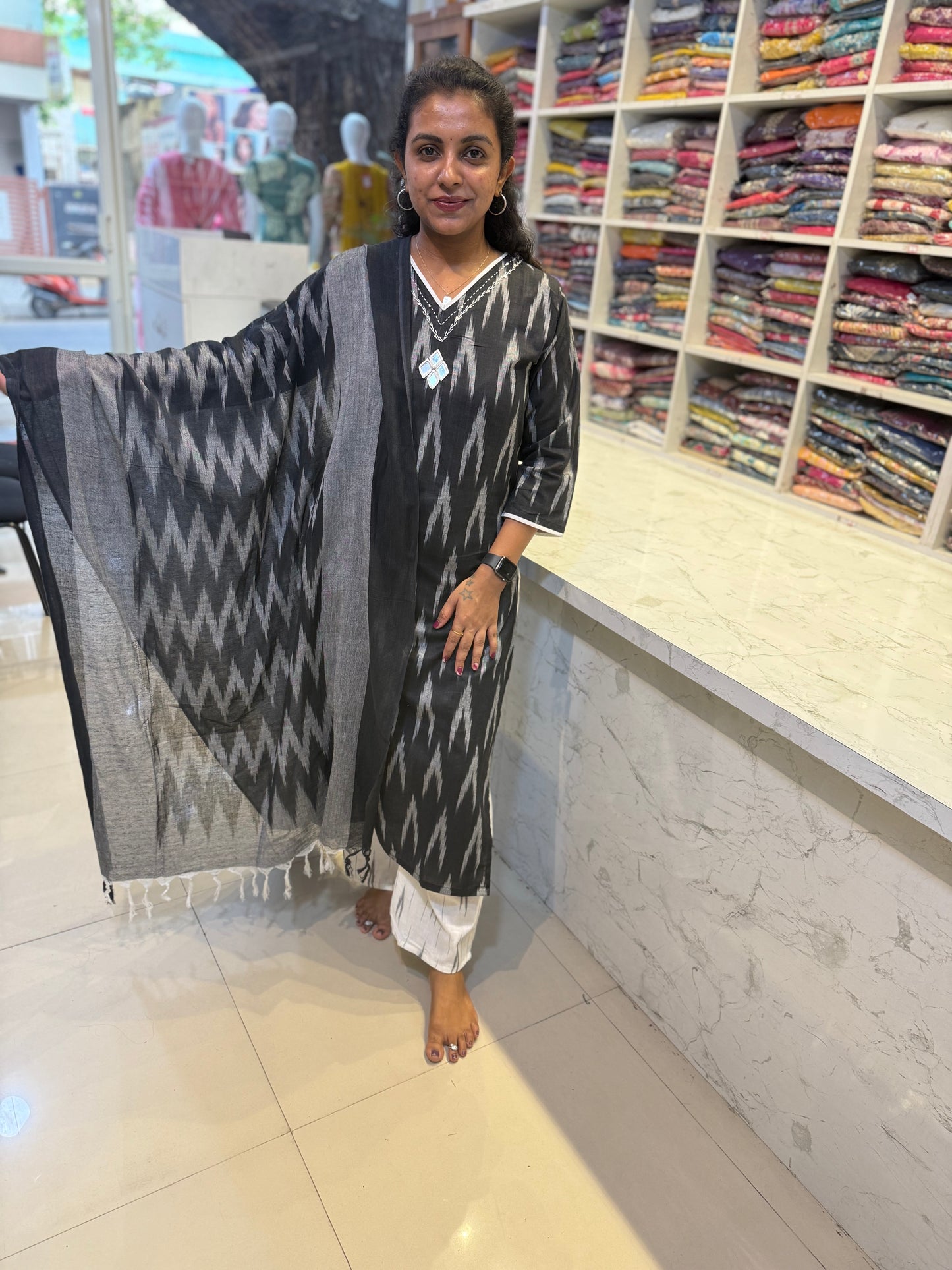 Black Cotton Ikkat Salwar Suit