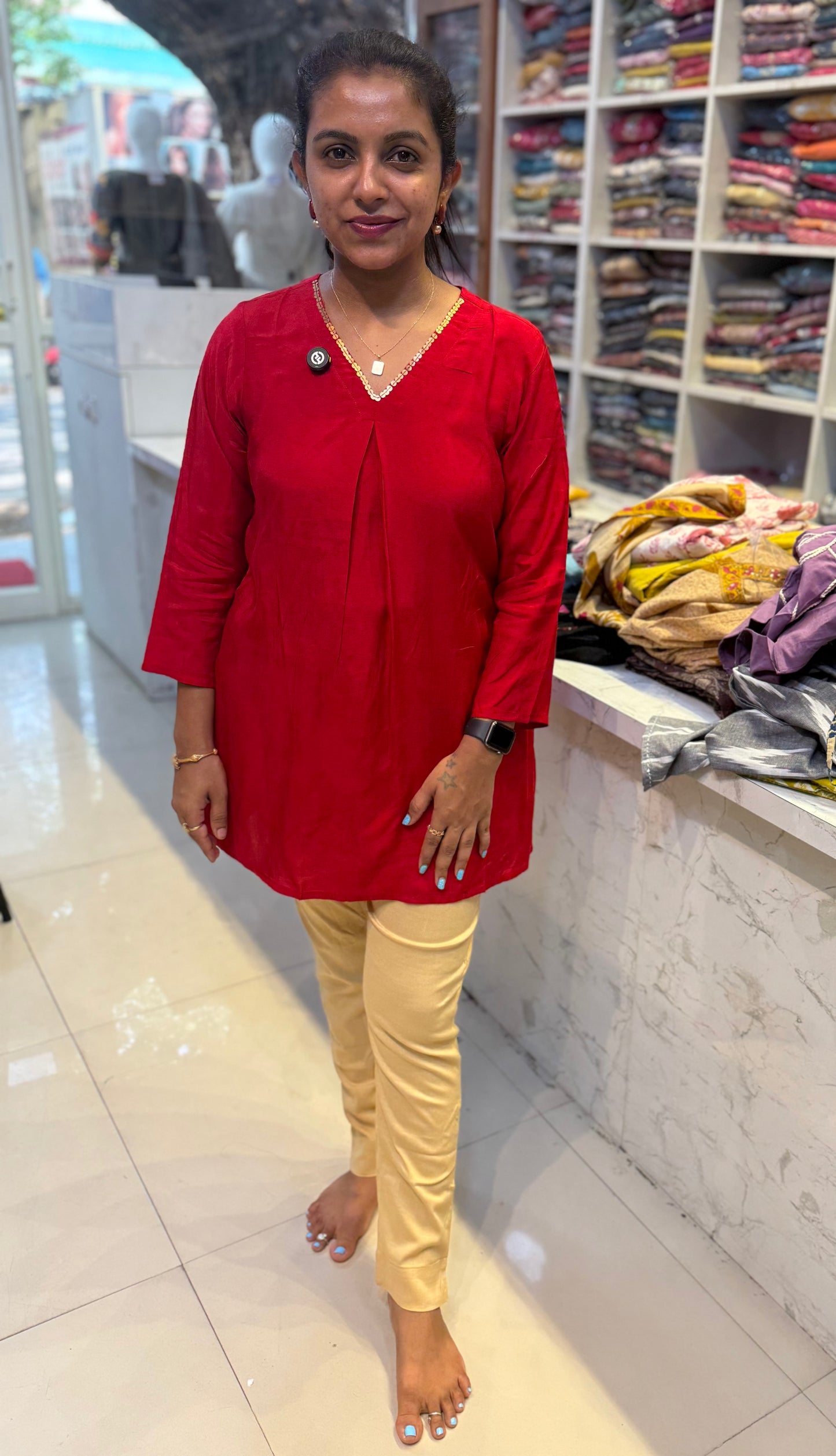 Pure Muslin v neck Tunics tops