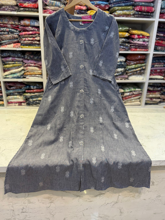 Grey Cotton A-line Kurti