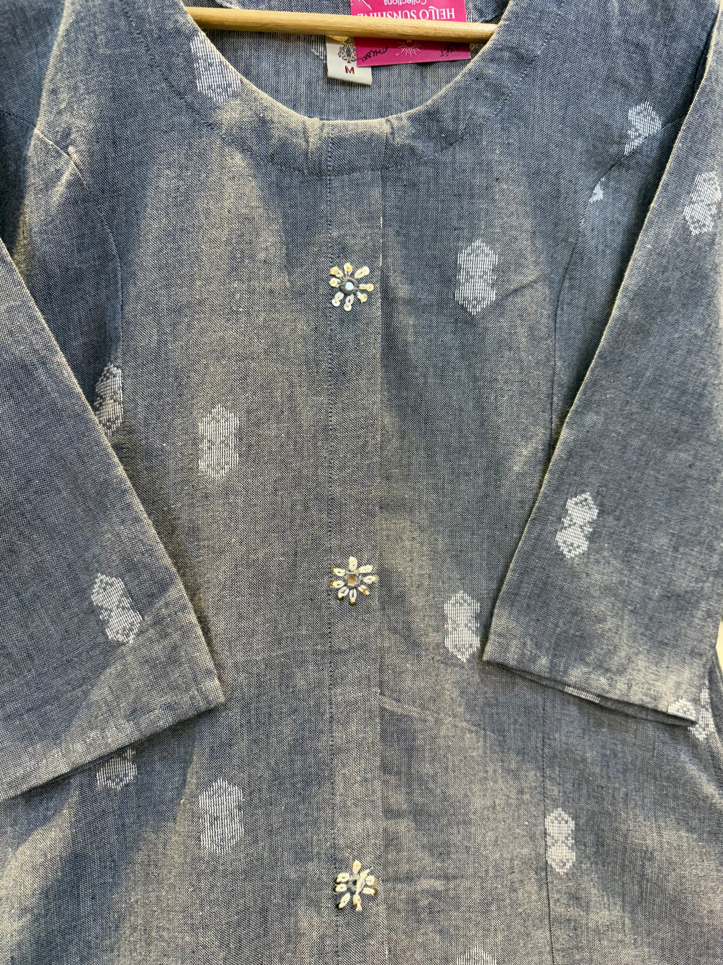 Grey Cotton A-line Kurti