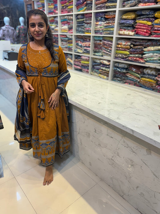Cotton Anarkali dress waist is adjustable