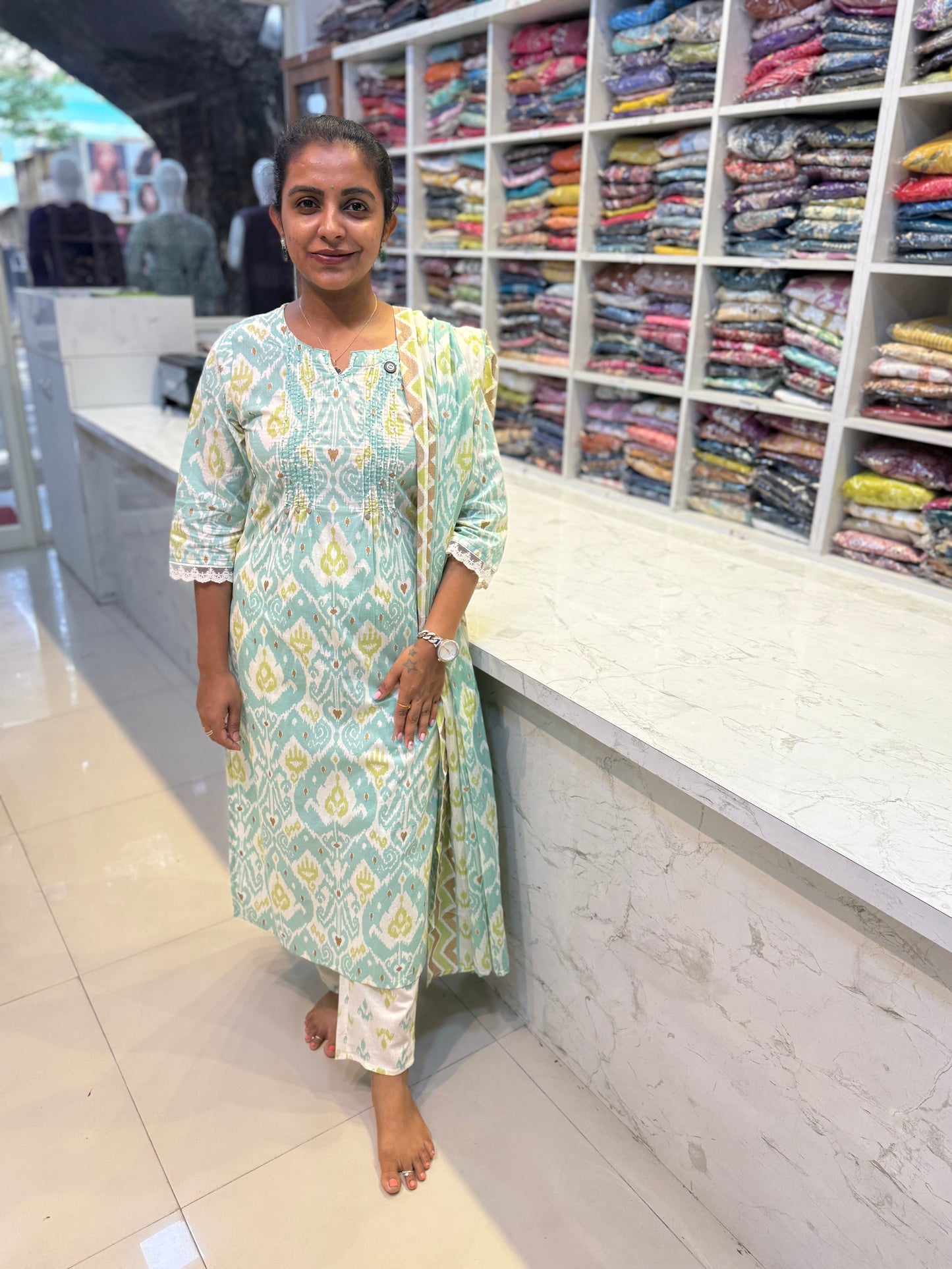 Cotton salwar set with lace detailing